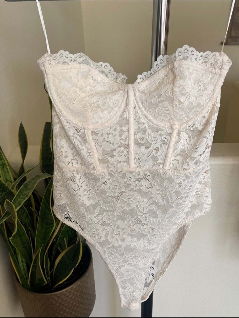 Zara Ivory Lace Bustier Bodysuit